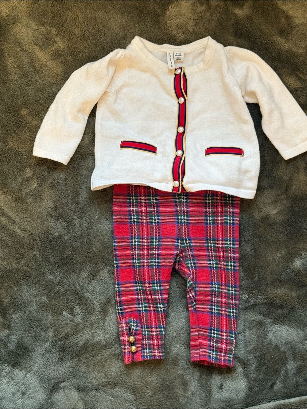 Janie and Jack Cream Sweater with Red & Blue Stripe